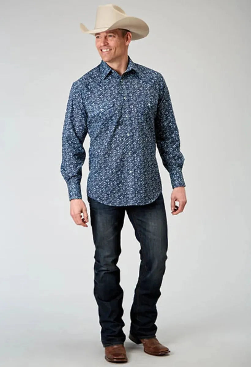 Camisa vaquera de hombre Roper con estampado floral (azul)