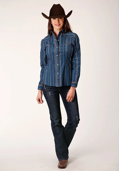 Roper 1724 Floral Wallpaper (Navy) - Women's Western Shirt