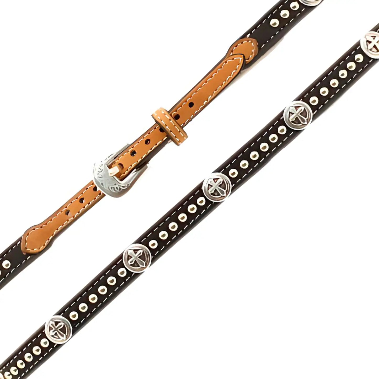 M and F Western Products Inc. Cruz con tachuelas (Negro / Marrón) - Banda de cuero para sombrero