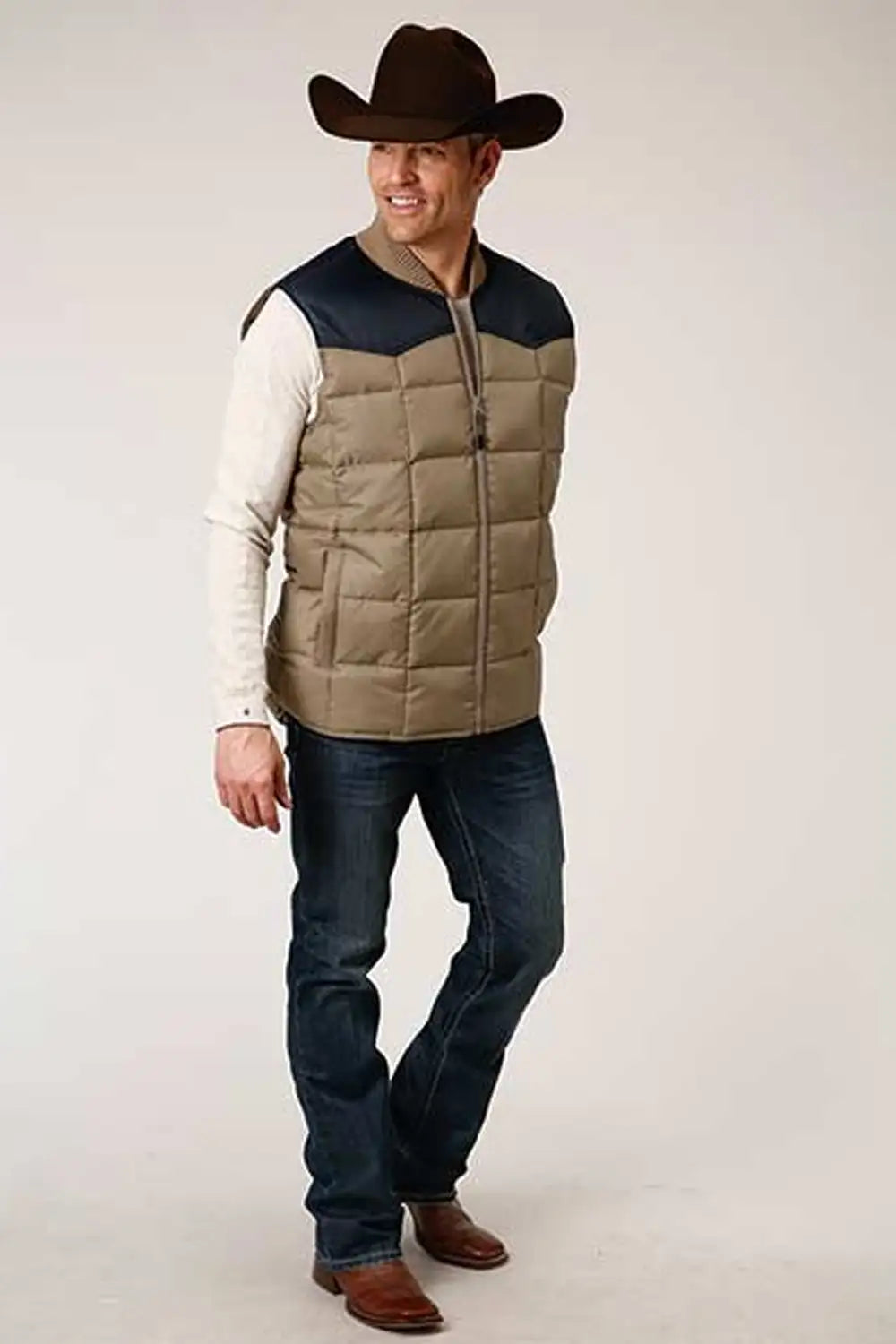 Chaleco acolchado Roper 1473 (Caqui/Azul marino) - Chaleco para hombre