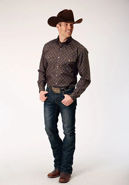 Roper 1839 Diamond Medallion (Brown) - Men's Western Shirt