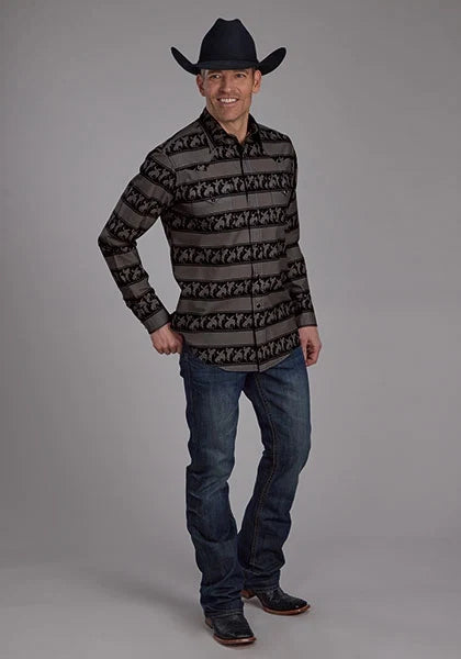 Roper 2117 Rodeo Stripe (Black) - Men's Western Shirt