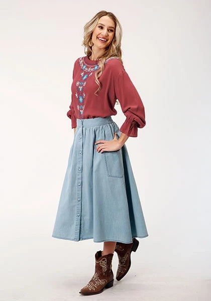 Roper 1789 Long Denim (Blue) - Women's Skirt