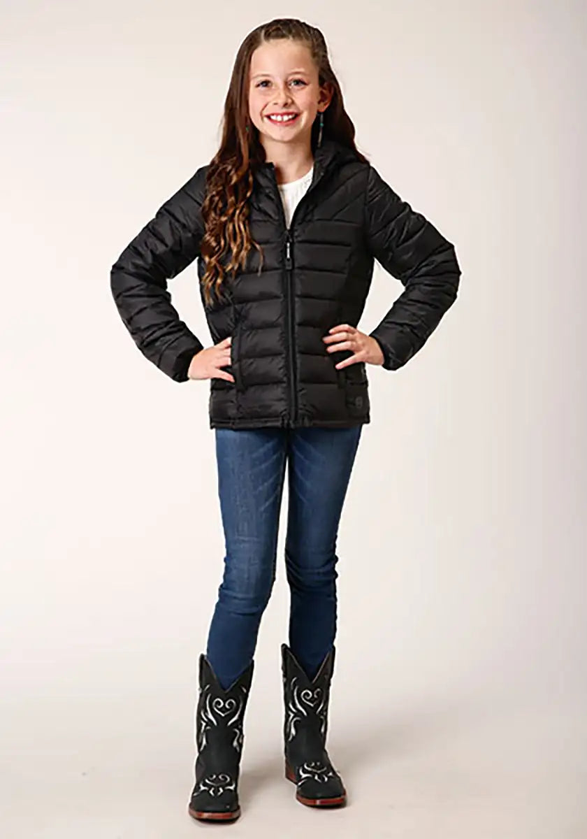 Chaqueta de plumón ligera con capucha para niña Roper (negra) - Chaqueta para niños