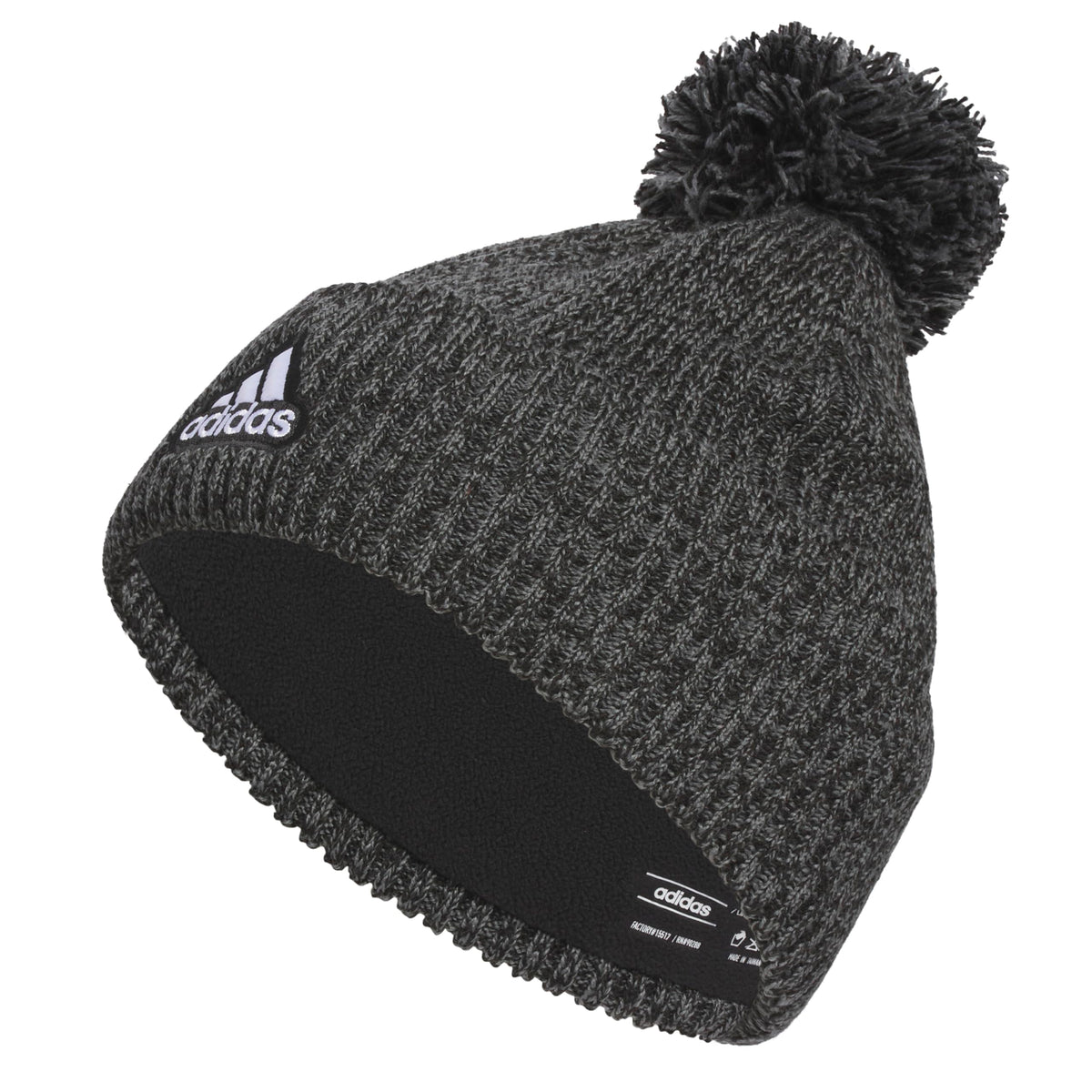 adidas Gorro Beanie Recon Ballie para hombre Ajuste estándar con vuelta Forro polar Sombrero/gorra de punto de invierno con pompón Negro Onix Gris/Negro/Blanco