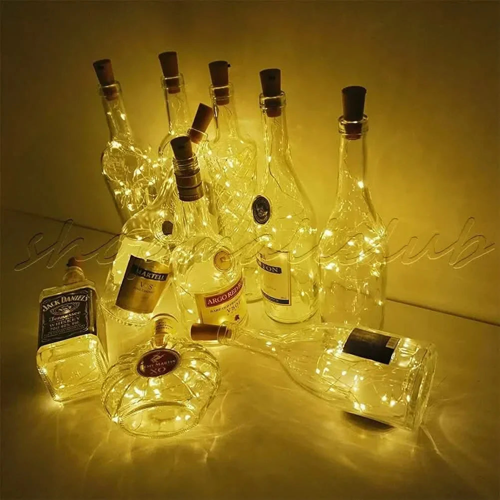 Paquete de 10: Luz nocturna tipo guirnalda con forma de corcho y alambre de hadas con 20 luces LED para botella de vino