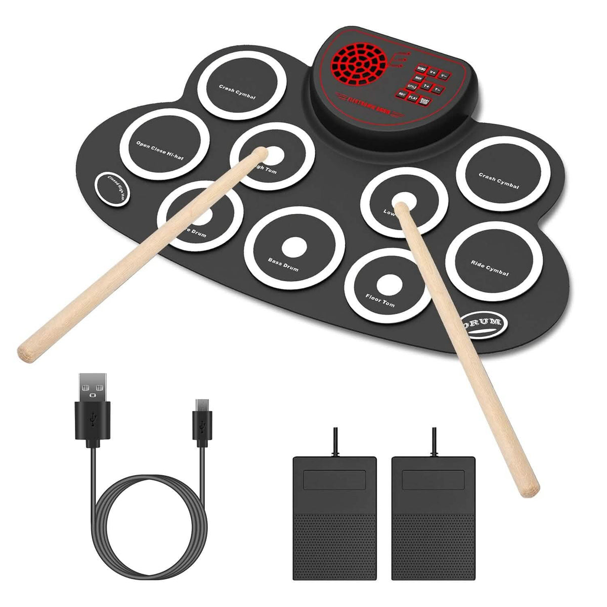 Batería electrónica plegable de 10 pads