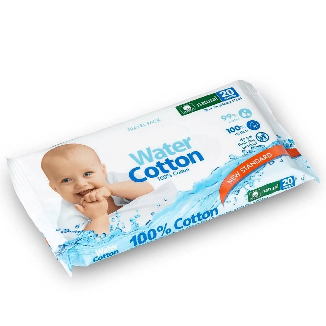 Toallitas Húmedas de Algodón 100% Orgánico - Paquete de Viaje 20 ud.