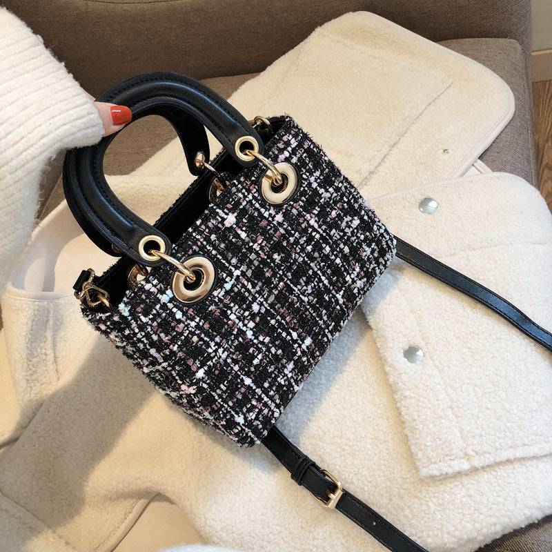 Women's Korean Fashion Portable Diana Woolen Crossbody Bags