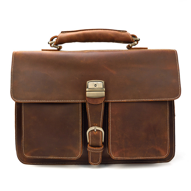 Men's Leather Retro Crazy Horse Double Compartment Men's Briefcases