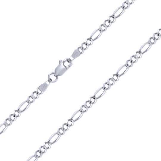 Cadena Figaro sólida de 2,5 mm en oro blanco de 10K para hombre y mujer con colgante