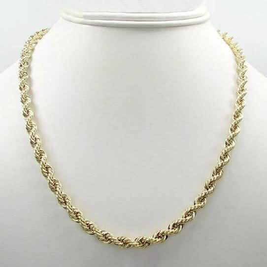 Cadena de oro amarillo de 10K con diseño de cuerda y corte de diamante de 5 mm, unisex