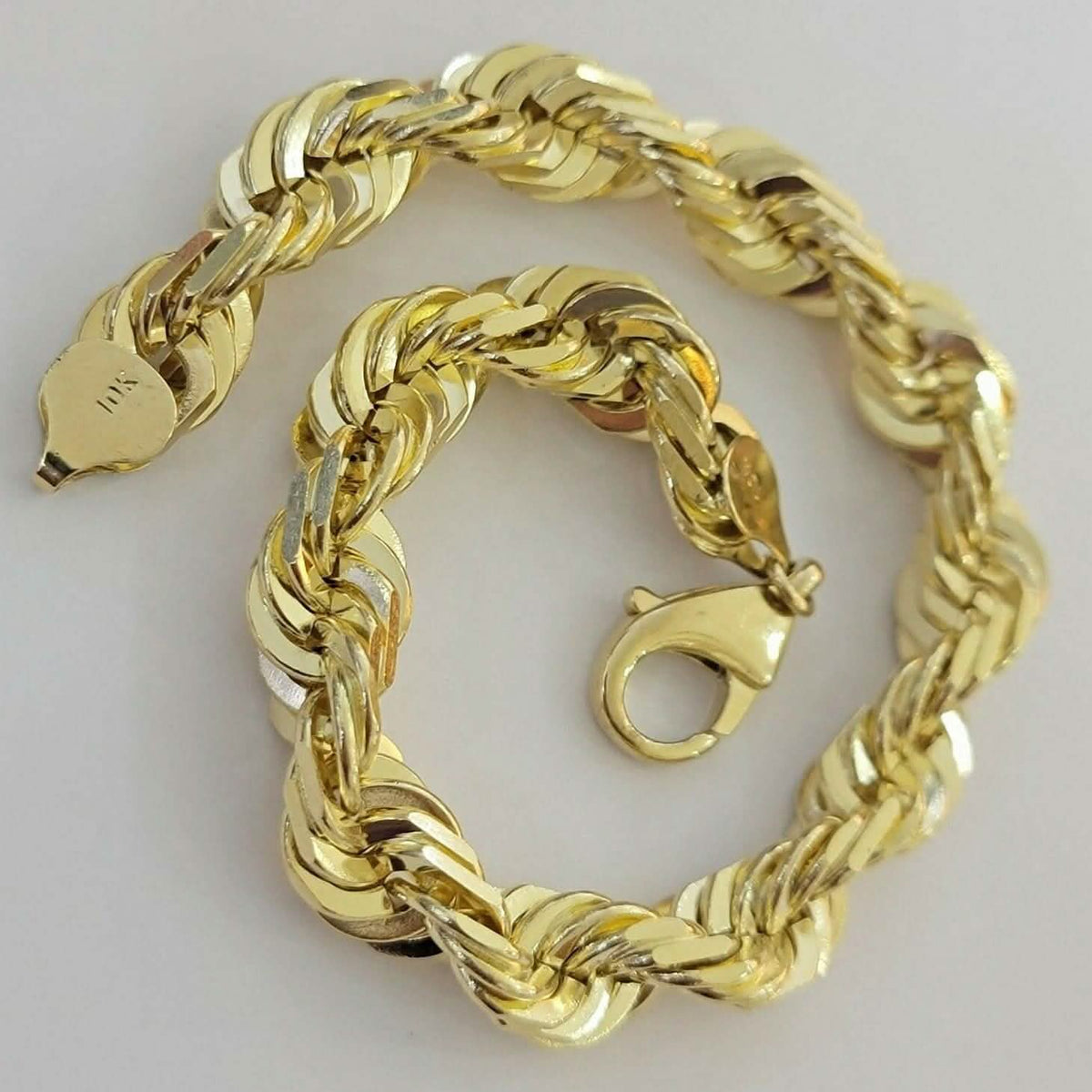 Pulsera de eslabones de cadena italiana genuina de oro amarillo de 10k para hombre, estilo cuerda con corte de diamante de 6 mm, 8"
