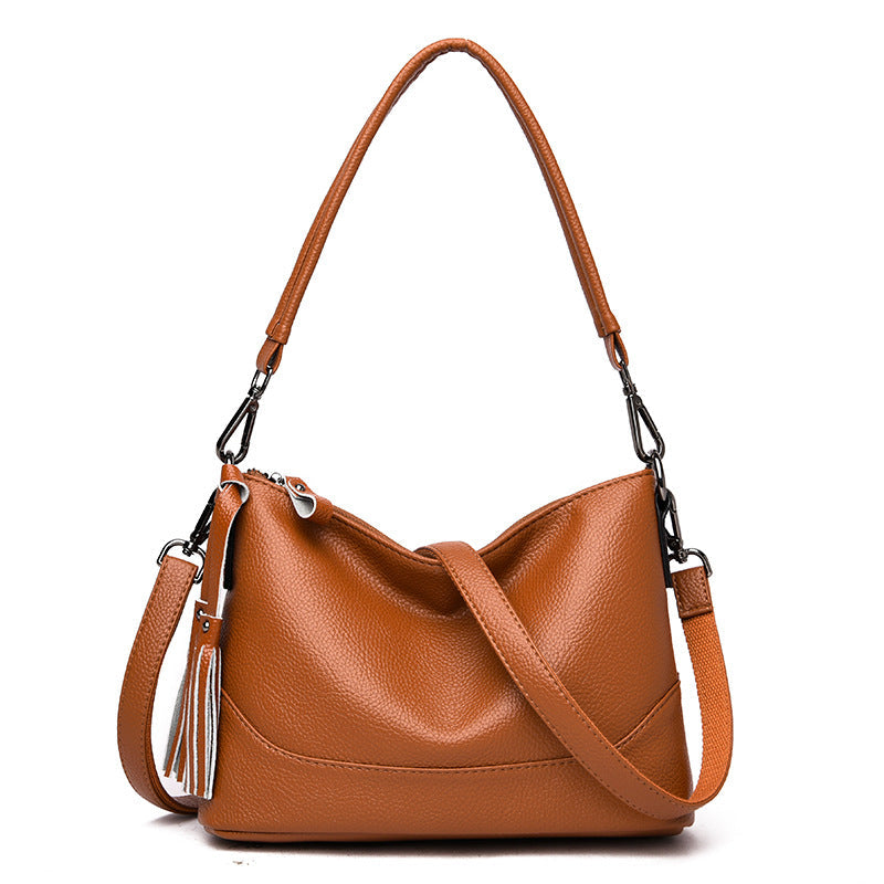 Women's Comfortable Leather Tassel Simple Portable Shoulder Bags