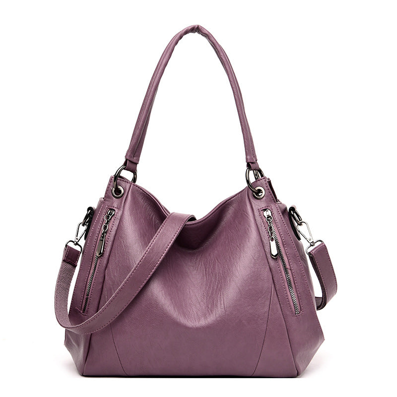 Women's Large Simple Soft Leather Mom Fashion Shoulder Bags