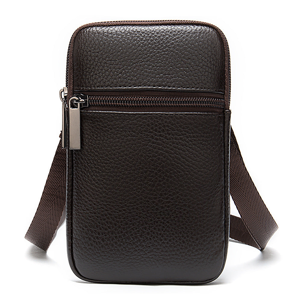 Men's First Layer Cowhide Lightweight Vertical Mobile Men's Waist Packs