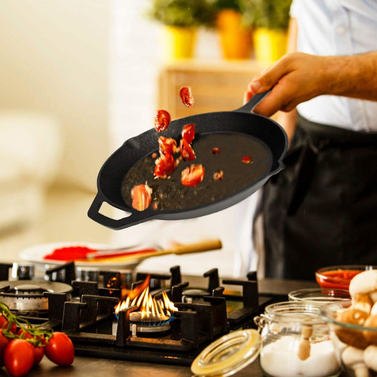 Sartén de hierro fundido precurada de 12 pulgadas, apta para horno