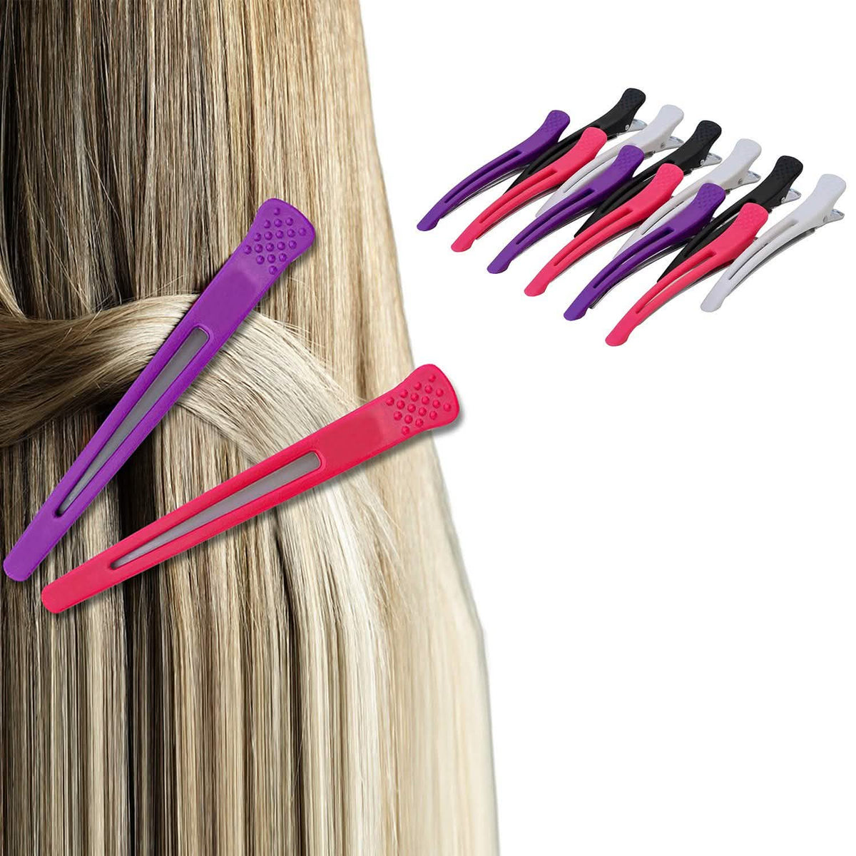 Paquete de 12: Pinzas profesionales antideslizantes para el cabello para dar volumen, peinar y sujetar