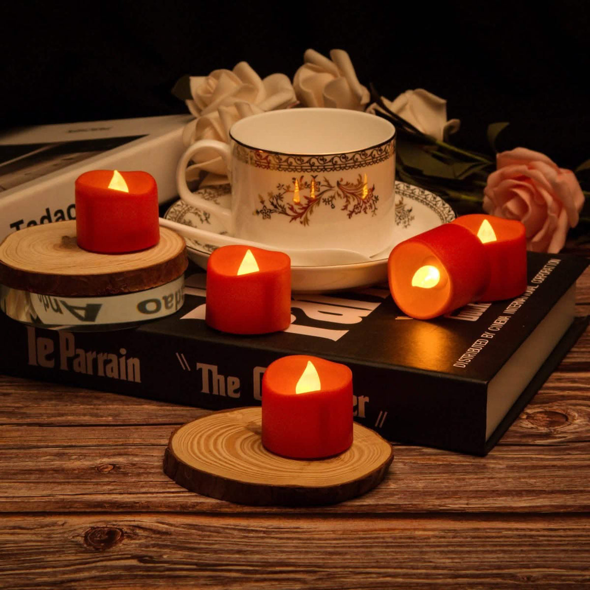 12 Piezas: Velas de Té LED sin Llama Color Ámbar Amarillo con Temporizador