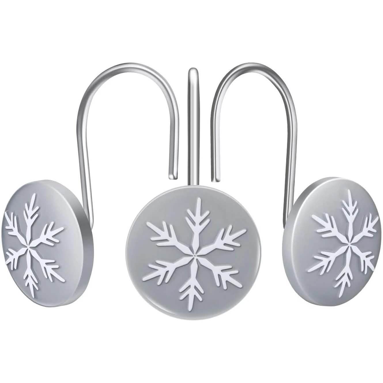 12 piezas: Ganchos para cortina de ducha redondos, inoxidables, con diseño de copo de nieve de Navidad