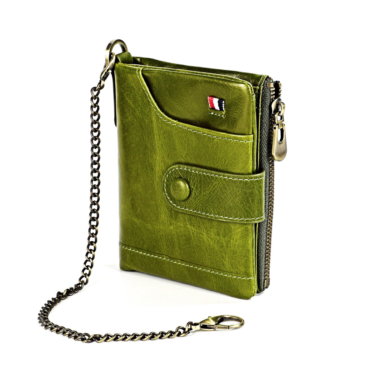 Men's Double Zipper Genuine Leather Retro Cowhide Men's Wallets