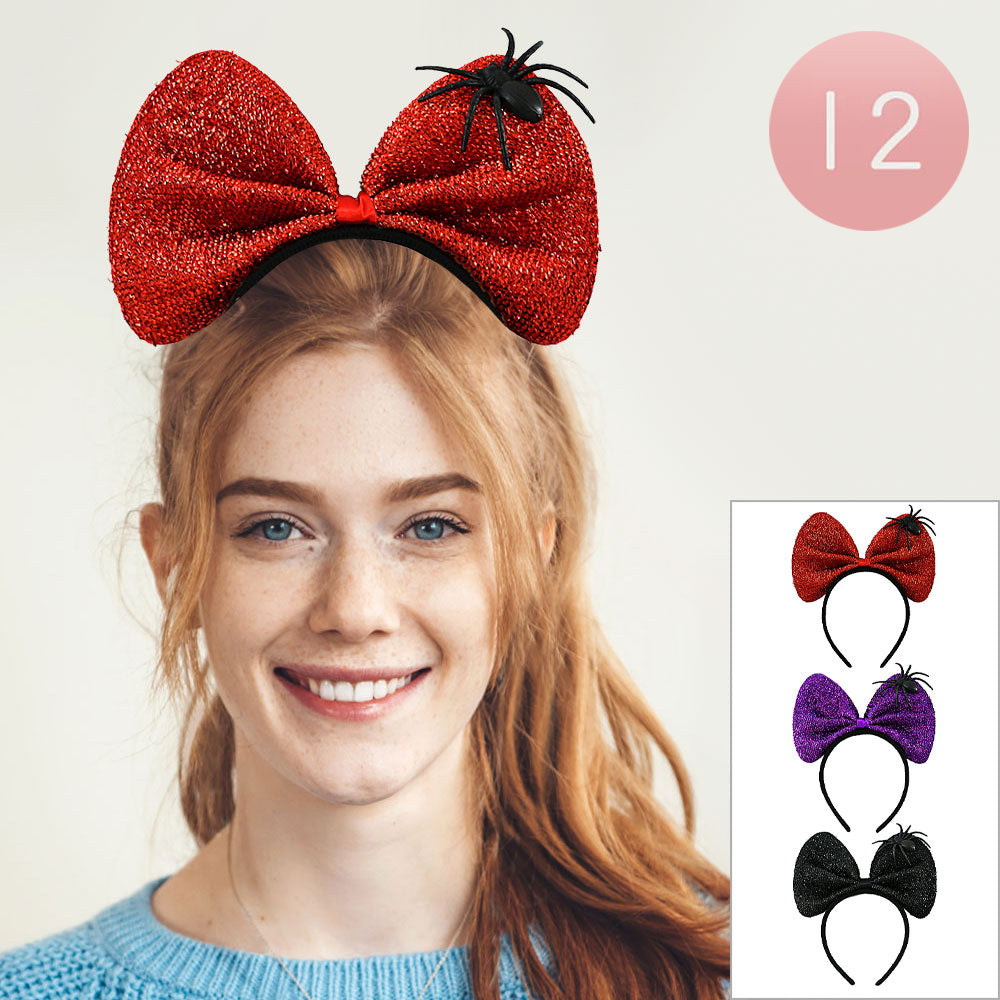12PCS - Halloween Spider Accent Oversized Bow Headbands