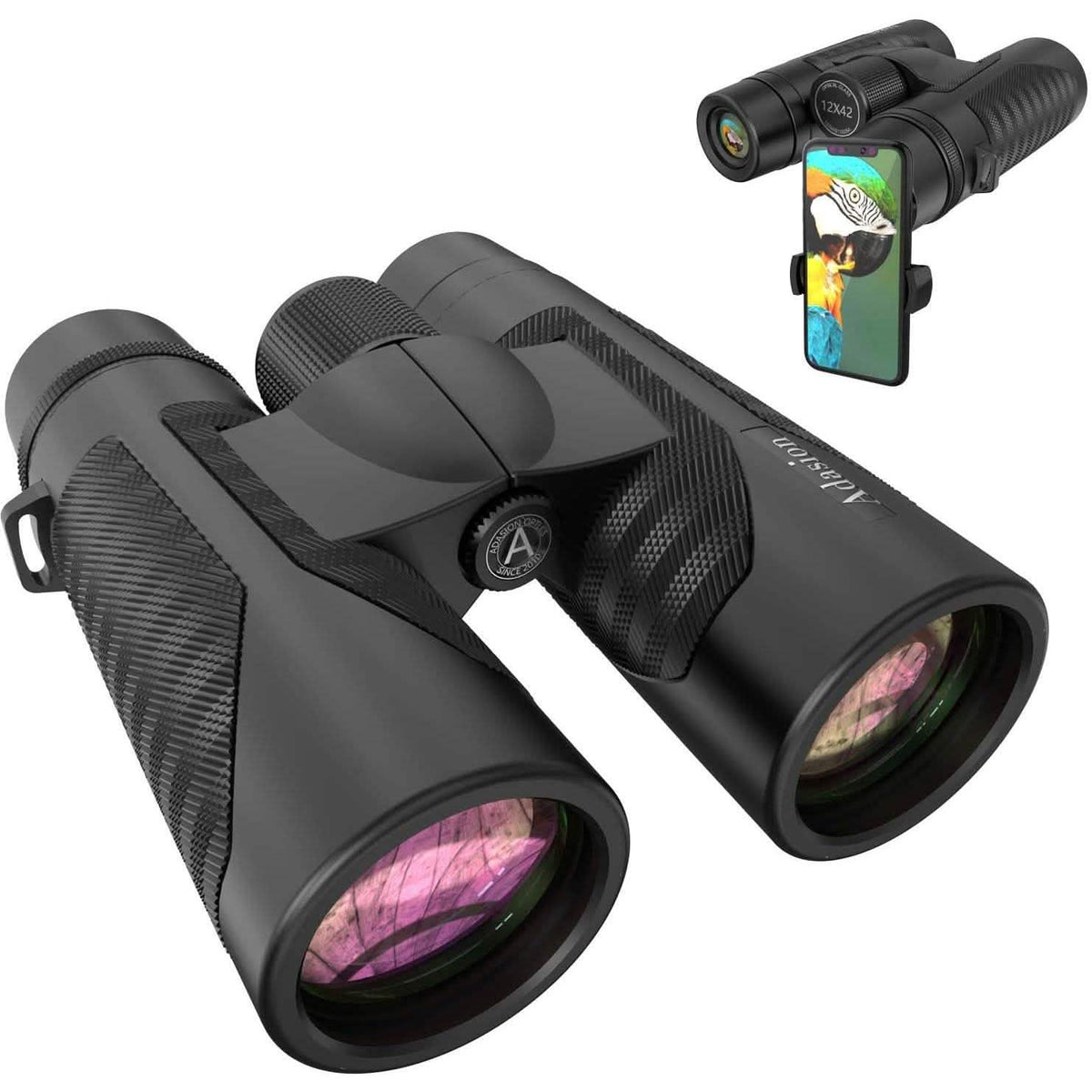Binoculares HD 12x42 para adultos con adaptador universal para teléfono