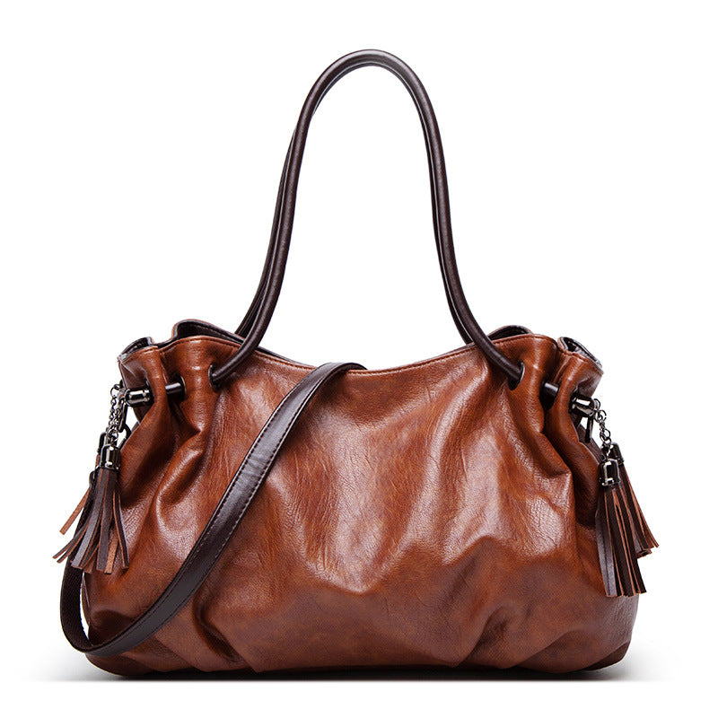 Women's Capacity Portable Big Soft Leather Simple Sheep Shoulder Bags
