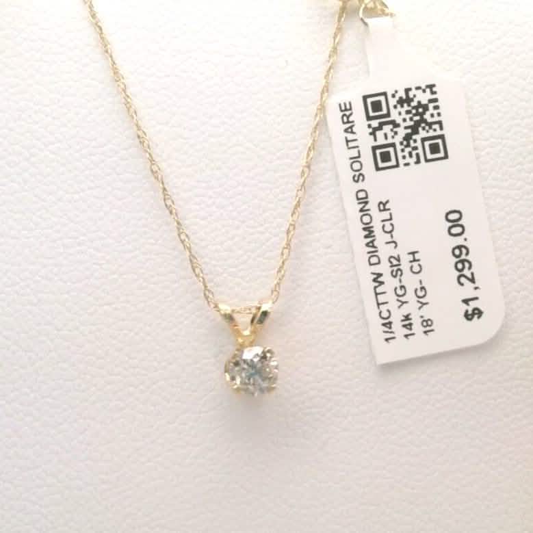 Colgante solitario de diamantes genuinos de 0,25 quilates y 4000 $ en oro amarillo macizo de 14K y 45,7 cm