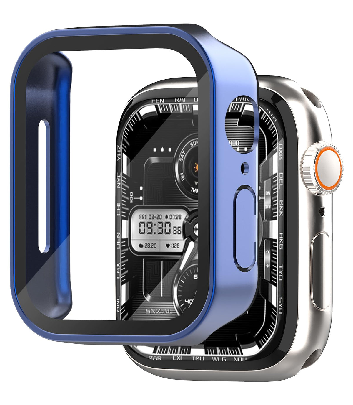 Paquete de 2 protectores de pantalla compatibles con Apple Watch de 49 mm, 45 mm, 44 mm, 41 mm, 40 mm, funda/carcasa a prueba de golpes con cristal templado para Apple Watch