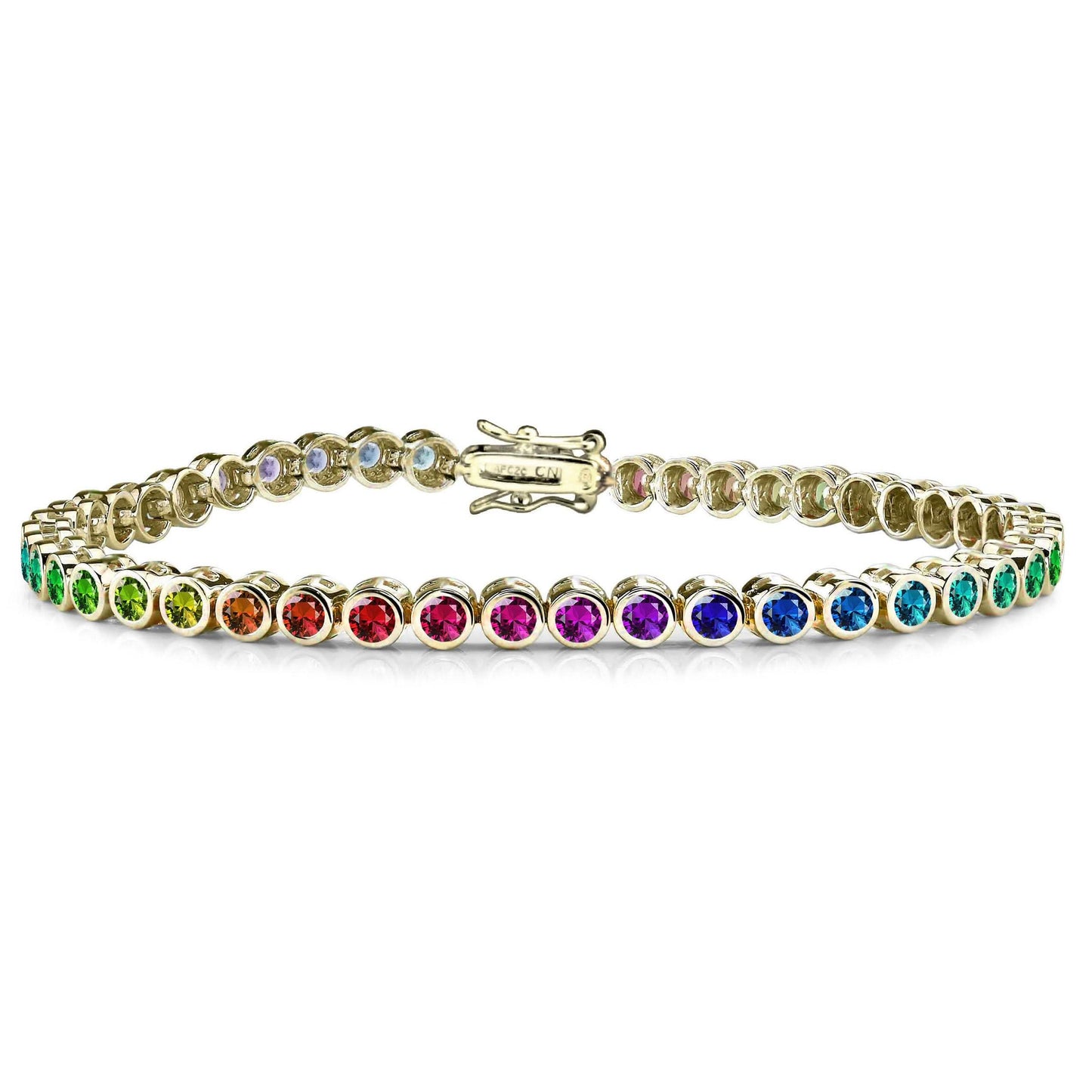 Brazalete tenis de oro 14K chapado con baño de oro y circonitas de 3 mm multicolor