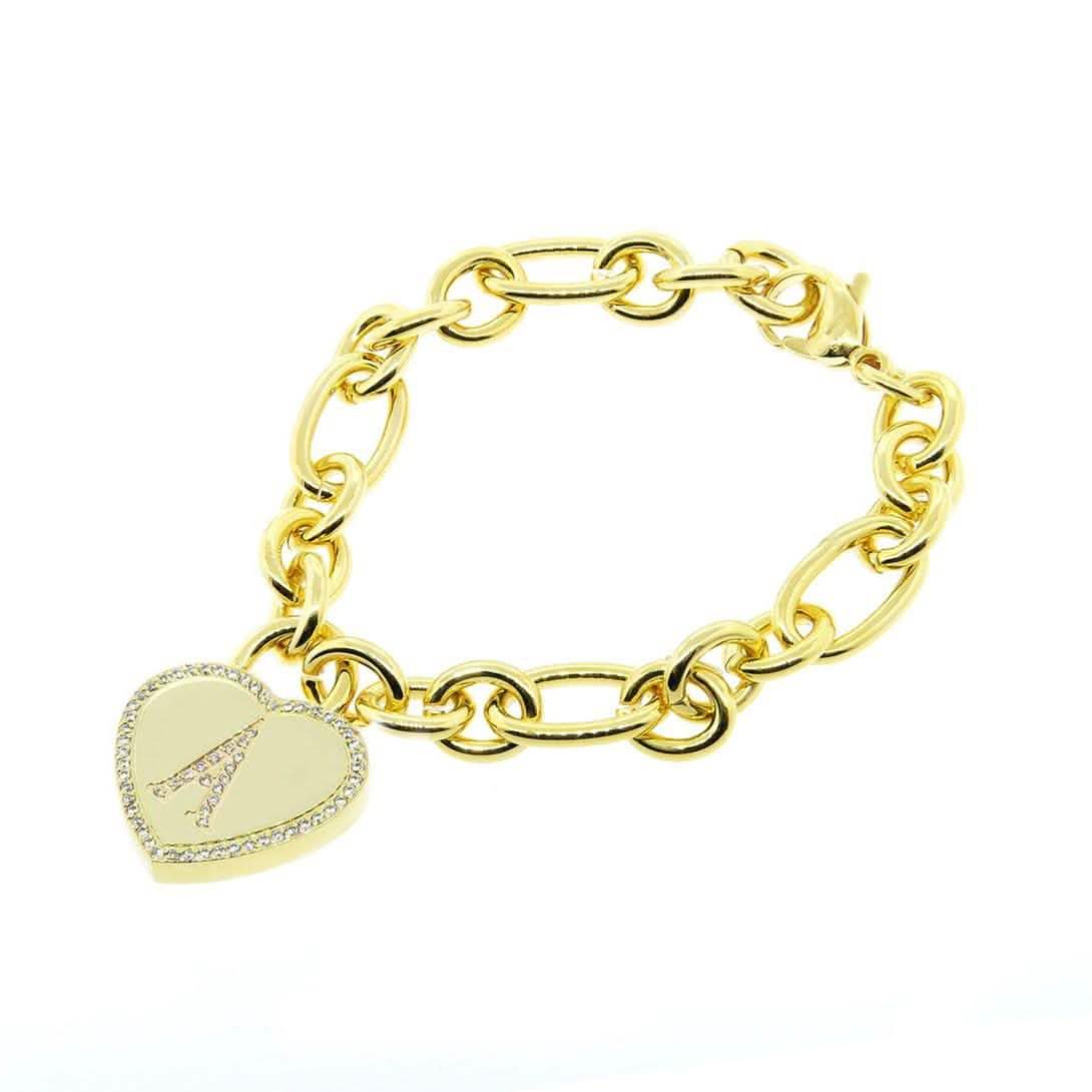 Pulsera de Corazón con Inicial bañada en Oro de 14K