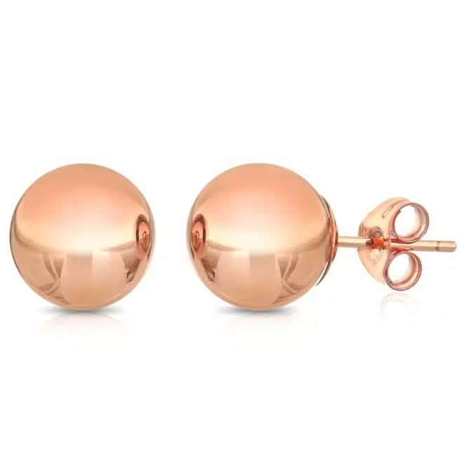 Pendientes de botón de bola de oro rosa macizo de 14K