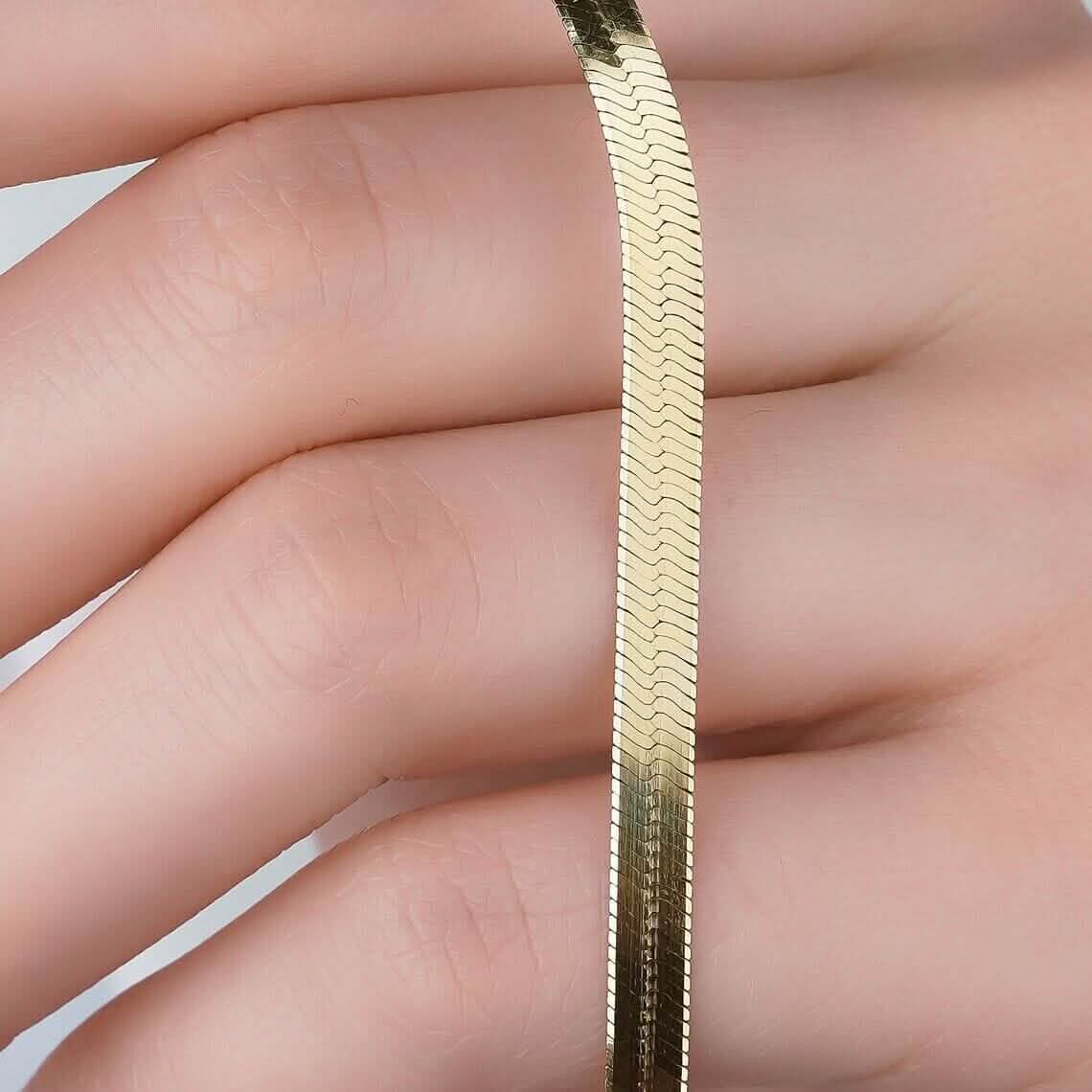 Pulsera de espiga de oro amarillo macizo de 14K de 20.32 cm y 4.00 mm