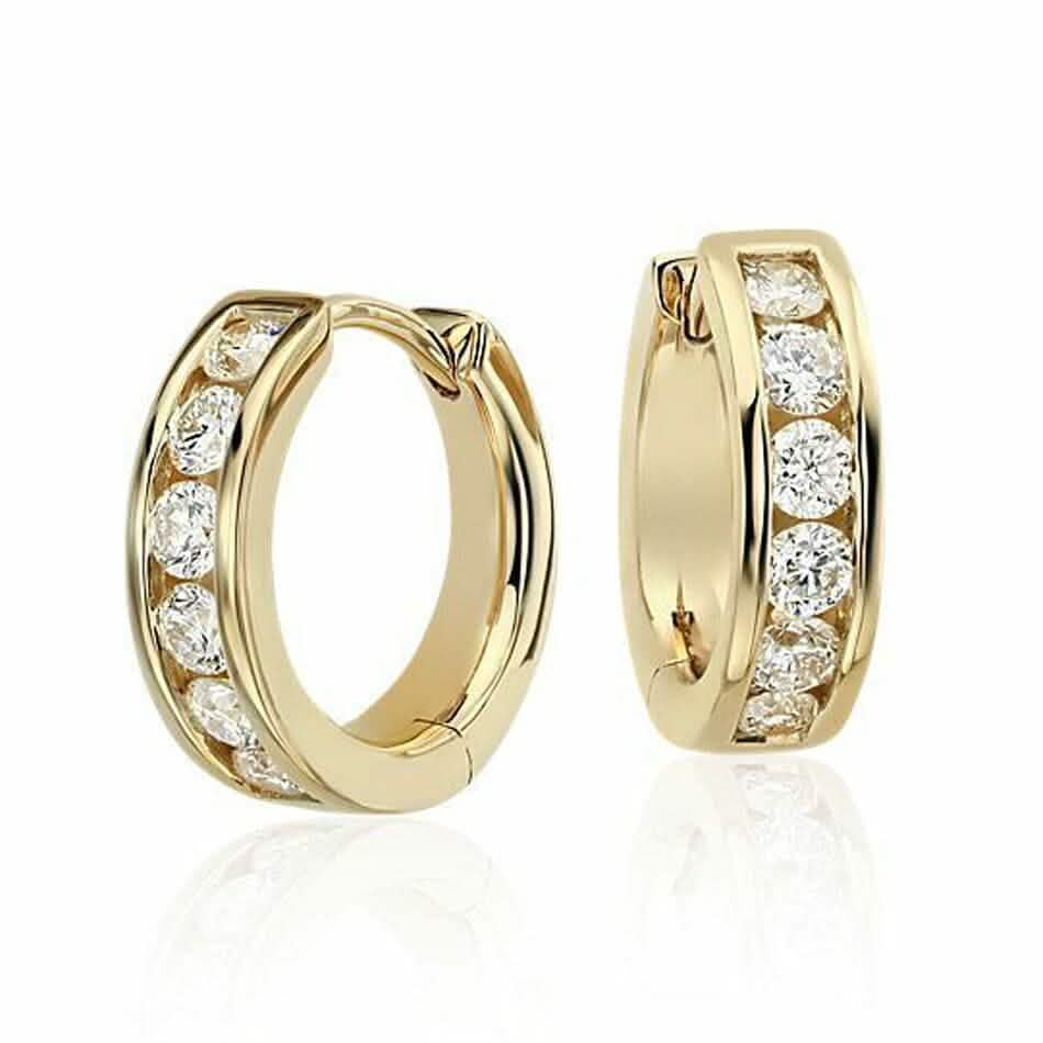 14K Solid Yellow Gold Round Huggies Hoops Earrings 12mm
