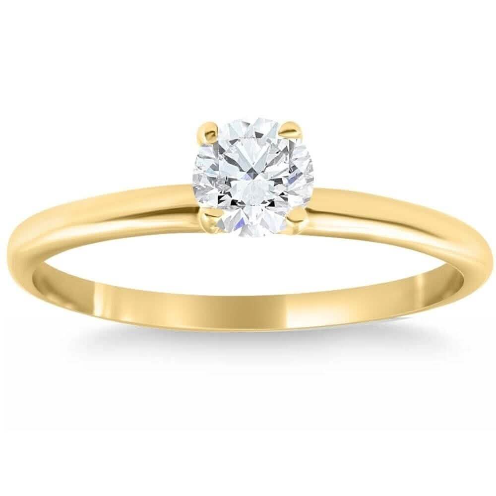 Anillo de compromiso con solitario de diamantes de talla redonda de 5/8 qt en oro amarillo de 14k muy pulido