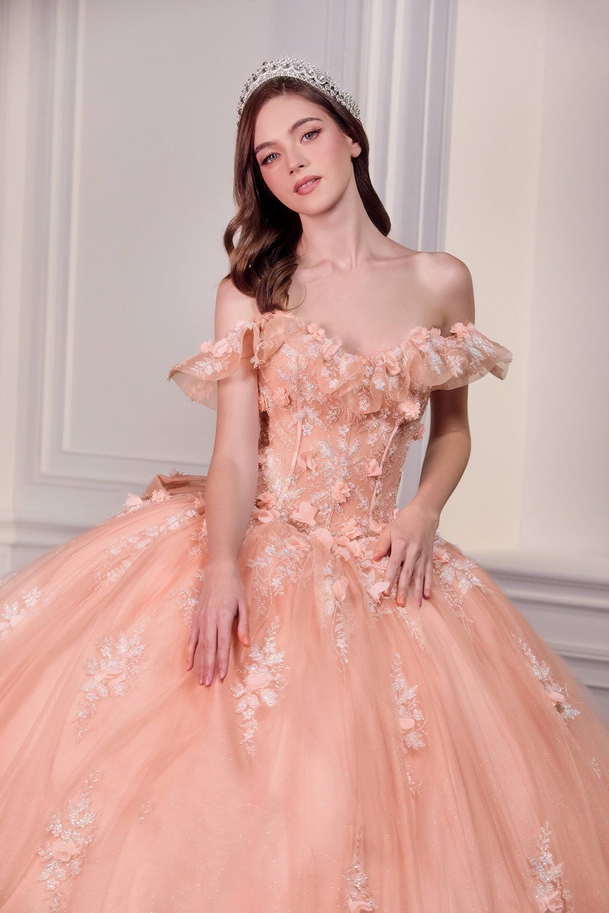 Vestido de Gala de Quinceañera Corte A con Hombros Caídos Ladivine 15731