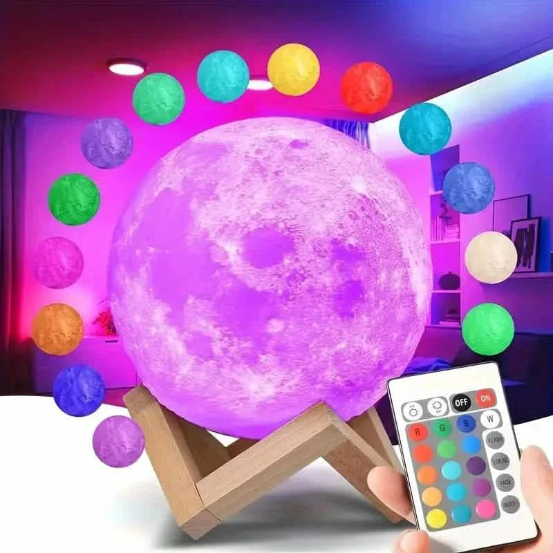 Lámpara de mesa lunar de 16 colores con control remoto, creativa lámpara de noche pequeña