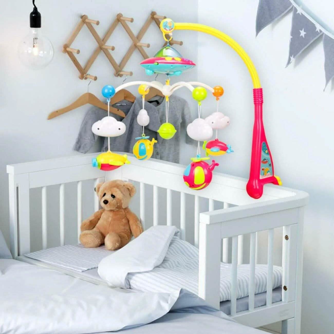 Móvil musical de cuna con 180 melodías, luces de estrellas, caja de música para cuna y sonajeros de bebé