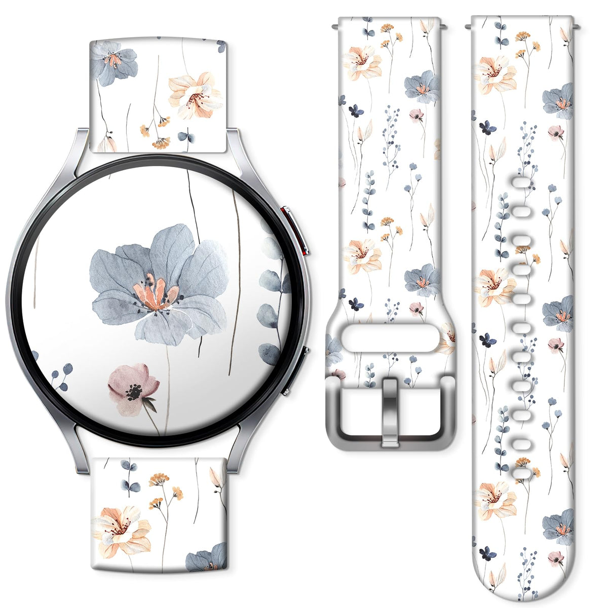 Correas deportivas AURASWAY compatibles con Galaxy Watch 6/Galaxy Watch 5/Galaxy Watch 4/Galaxy Watch 5 Pro/Galaxy Watch 3/Active 2 Watch de 20 mm, correa deportiva de silicona suave para mujeres y hombres (flor bonita)