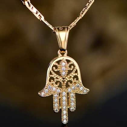 Colgante de mano de Fátima de cristal, chapado en oro de 18 quilates