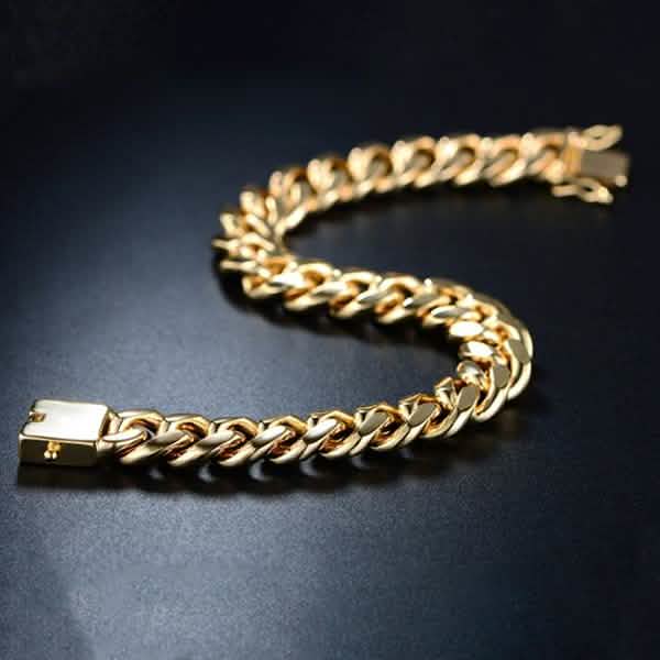 Pulsera de cadena cubana chapada en oro de 18 quilates