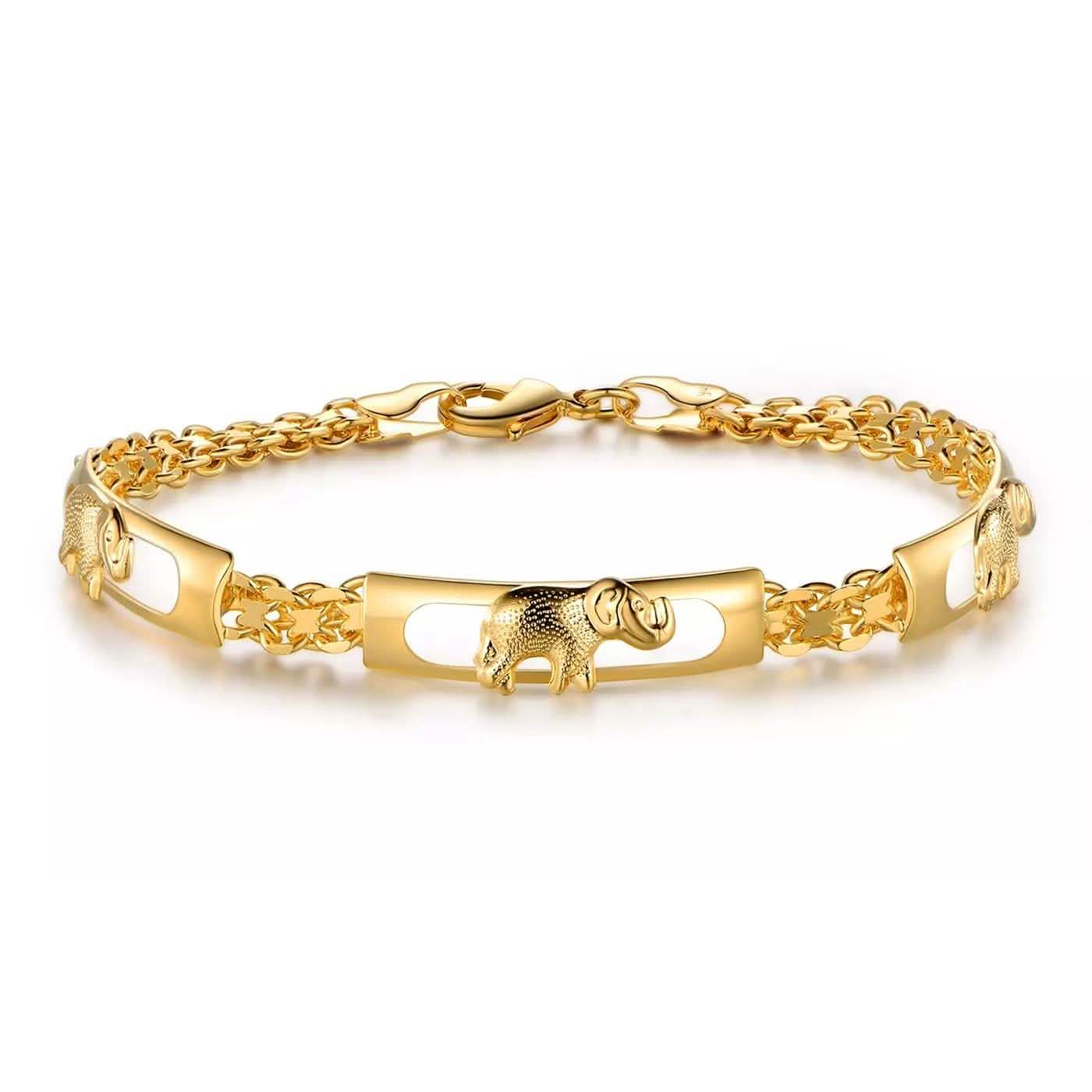 Pulsera Chapada en Oro de 18K con Desfile de Elefantes de la Suerte