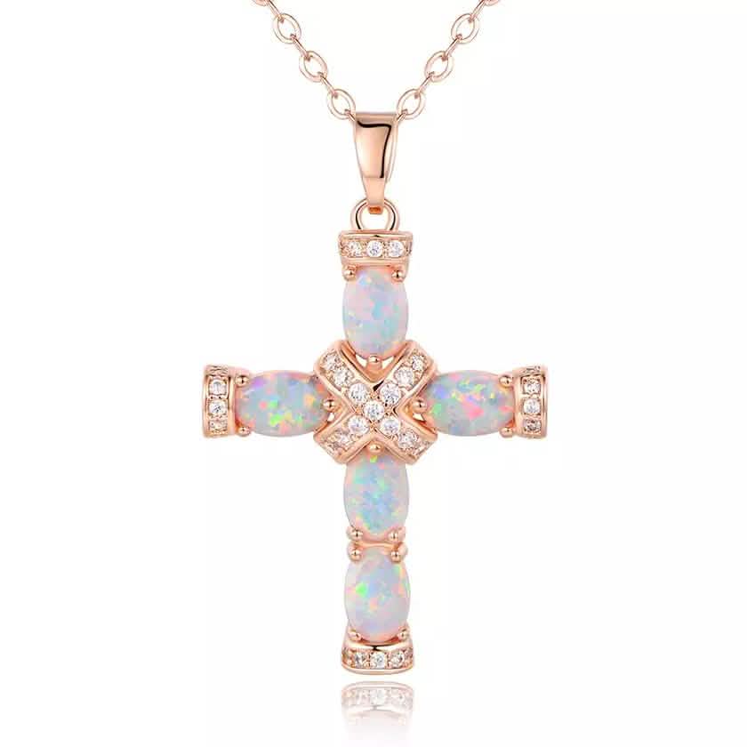 Baño de oro rosa de 18K y colgante Cruz de Fuego - Joyería religiosa