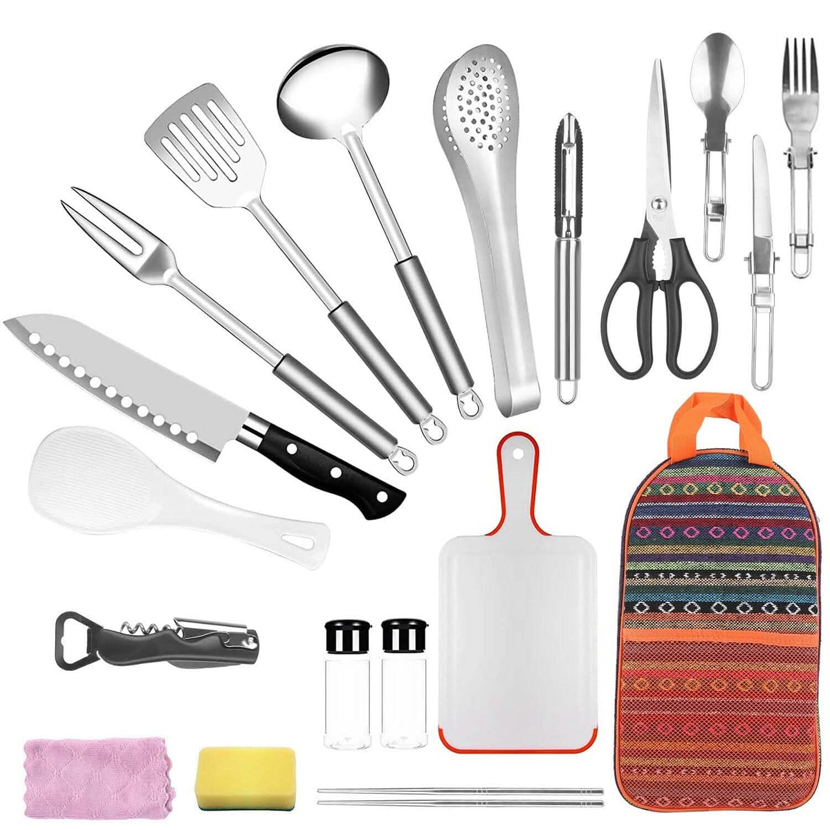 Juego de utensilios de cocina de camping de 19 piezas: kit de cocina portátil para pícnic