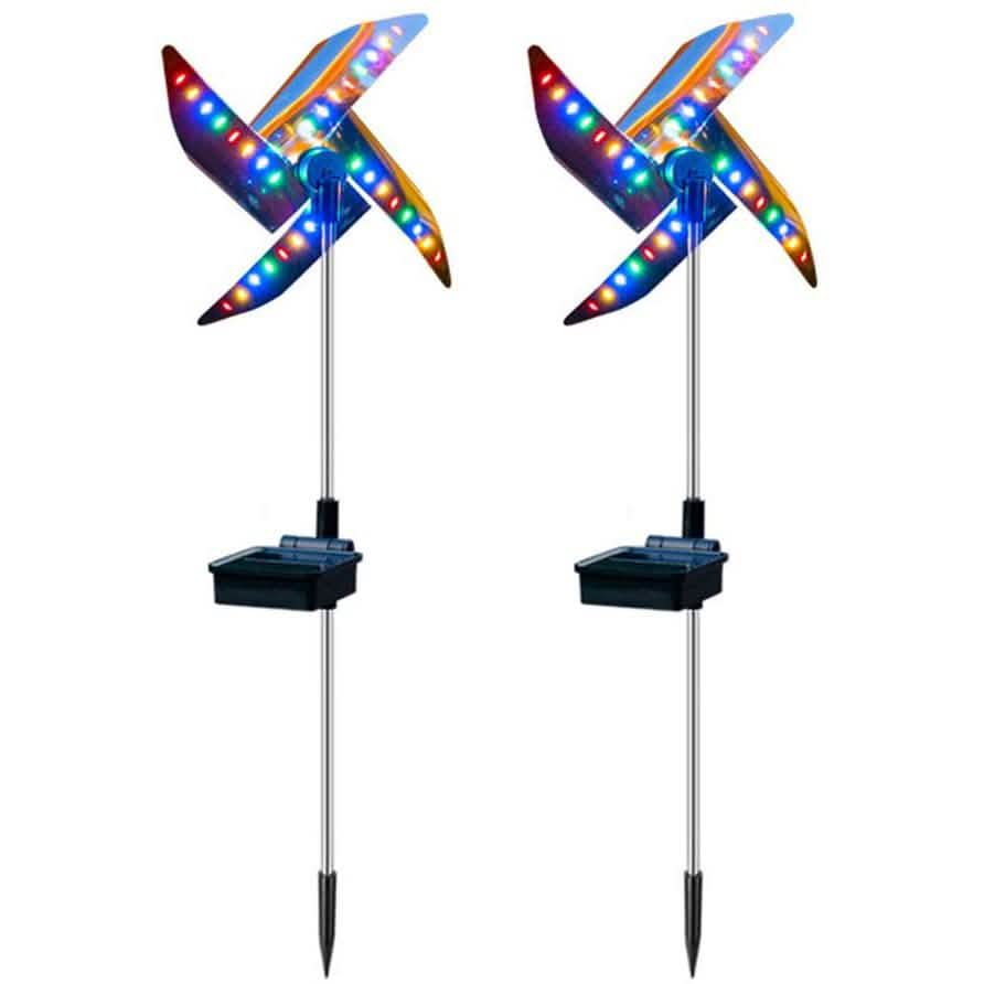 Paquete de 2: Lámpara de molino de viento de jardín con luz solar exterior de 32 LED, impermeable