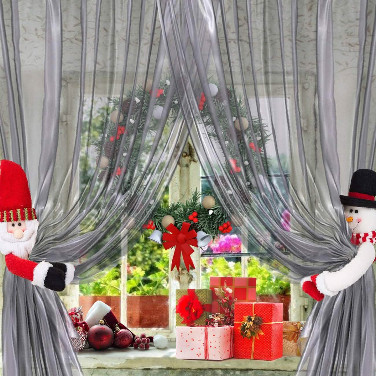 Paquete de 2: Sujetacortinas navideños (Papá Noel y Muñeco de nieve)