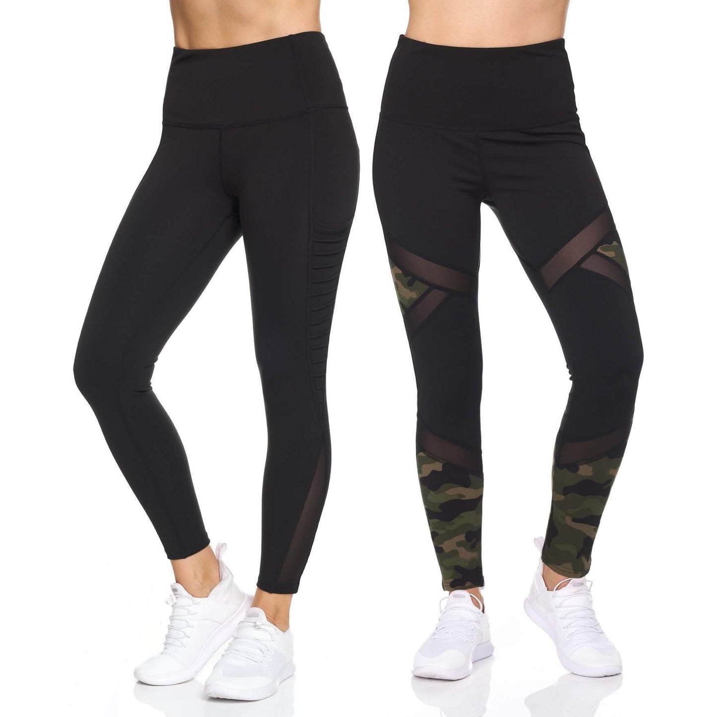 Paquete de 2: Leggings de mujer deportivos de tiro alto de 7/8 con malla estilo "motto" y bolsillos