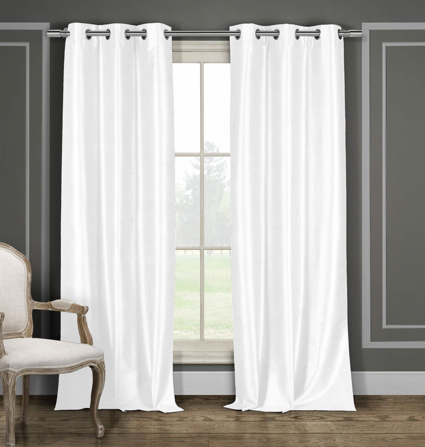 2-Piece Set: Blackout Faux Silk Foamback Room Darkening Grommet Window Curtains Pair Panel