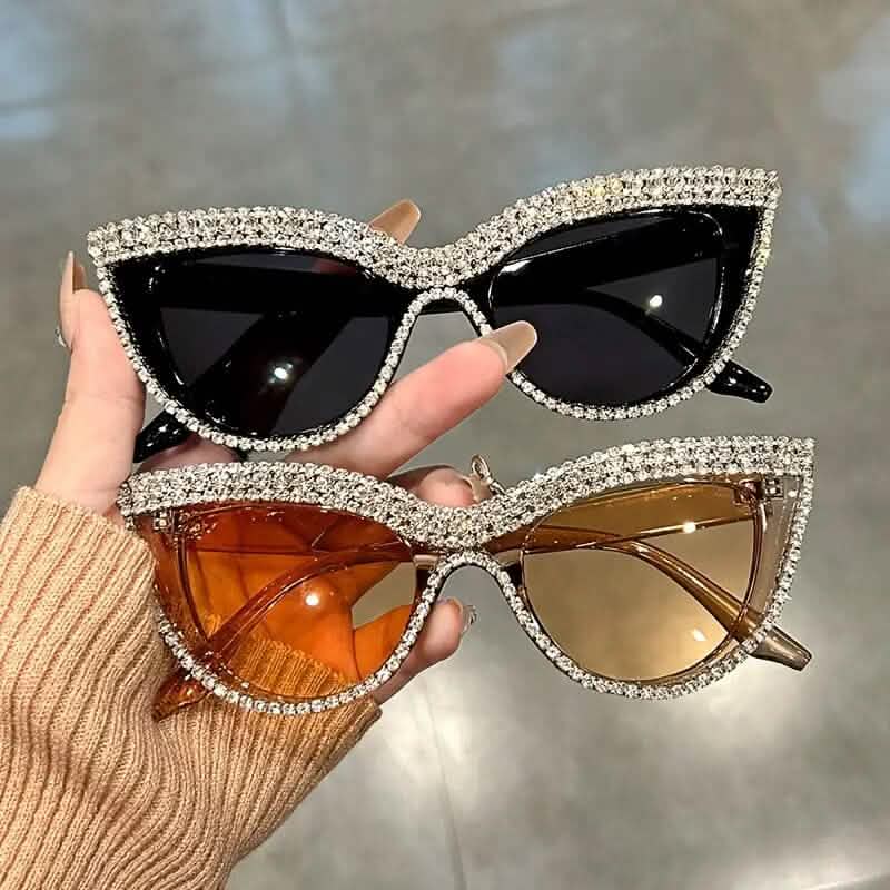 2 piezas: Gafas de sol ojo de gato con pedrería brillante